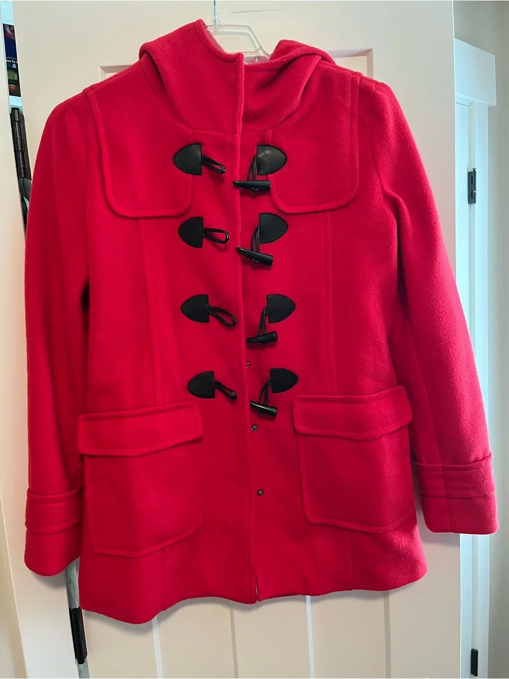 Love Tree Bright Red Hooded Toggle Pea Coat